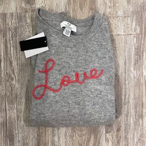 100% Cashmere Grey Sweater with “Love”